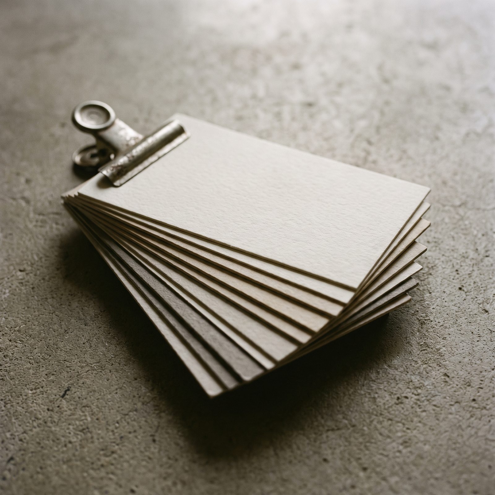 Paper samples fanned on concrete